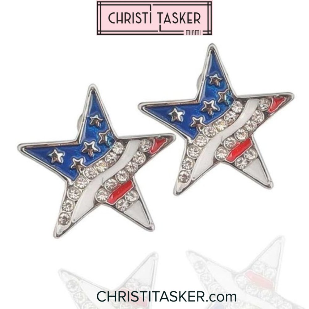 Star Shape American Flag Stud Earrings